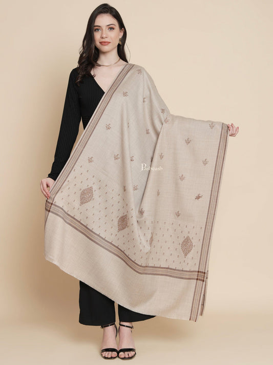 Pashtush India Womens Shawls Pashtush Womens Womens, Fine Wool, Bootey Kashmiri Embroidery, Taupe