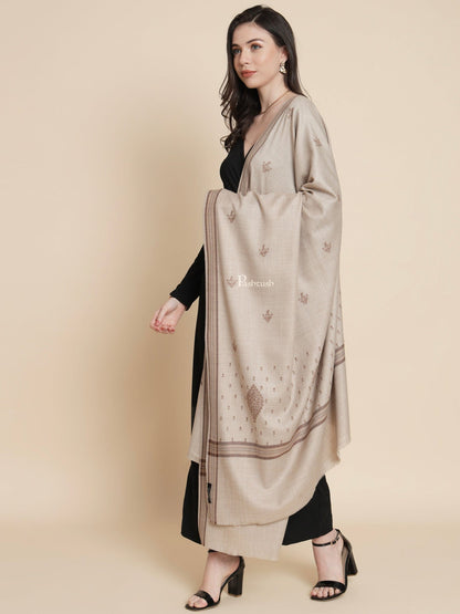 Pashtush India Womens Shawls Pashtush Womens Womens, Fine Wool, Bootey Kashmiri Embroidery, Taupe