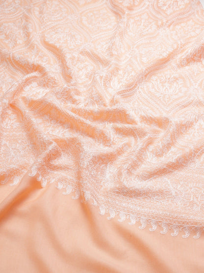 Pashtush India Womens Stoles and Scarves Scarf Pashtush Womens Womens, Fine Wool, Bootey Silky Nalki Embroidery, Peach