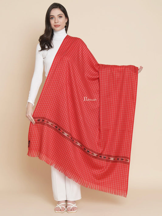 Pashtush India Womens Shawls Pashtush Womens Womens, Fine Wool, Checkered Aztec Palla Woven, Red