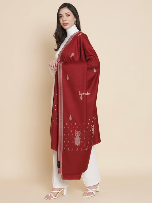 Pashtush India Womens Shawls Pashtush Womens Womens, Fine Wool, Paisley Kashmiri Embroidery, Maroon