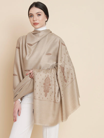 Pashtush India Womens Shawls Pashtush Womens Womens, Woollen, Ethnic Motif Bootey Embroidery, Beige