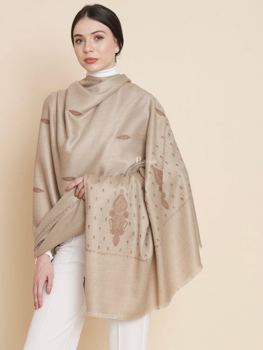 Pashtush India Womens Shawls Pashtush Womens Womens, Woollen, Ethnic Motif Bootey Embroidery, Beige