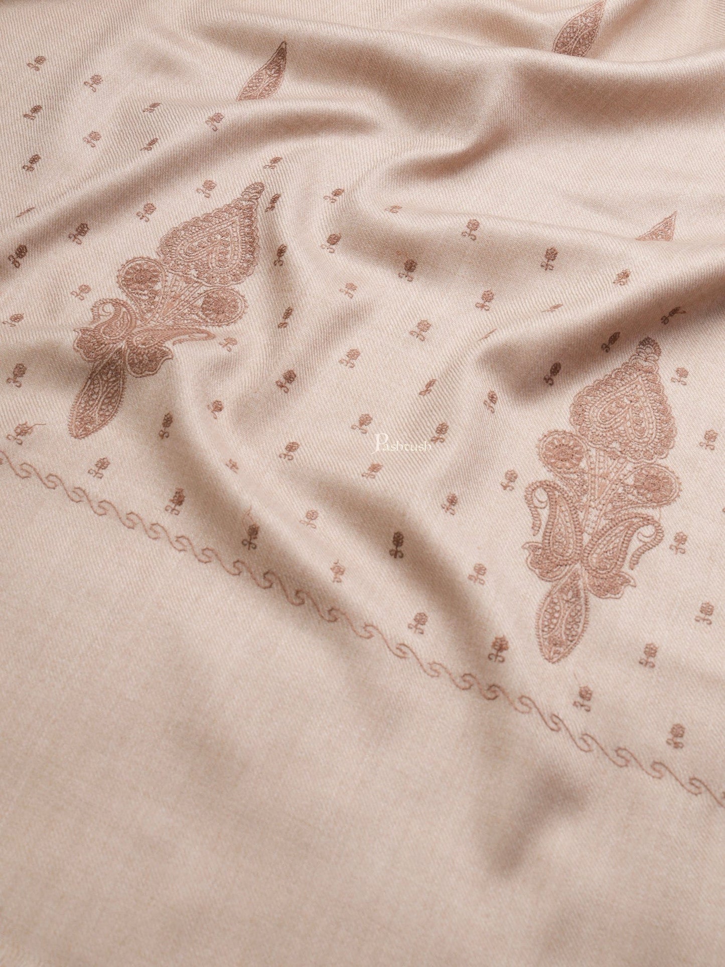 Pashtush India Womens Shawls Pashtush Womens Womens, Woollen, Ethnic Motif Bootey Embroidery, Beige