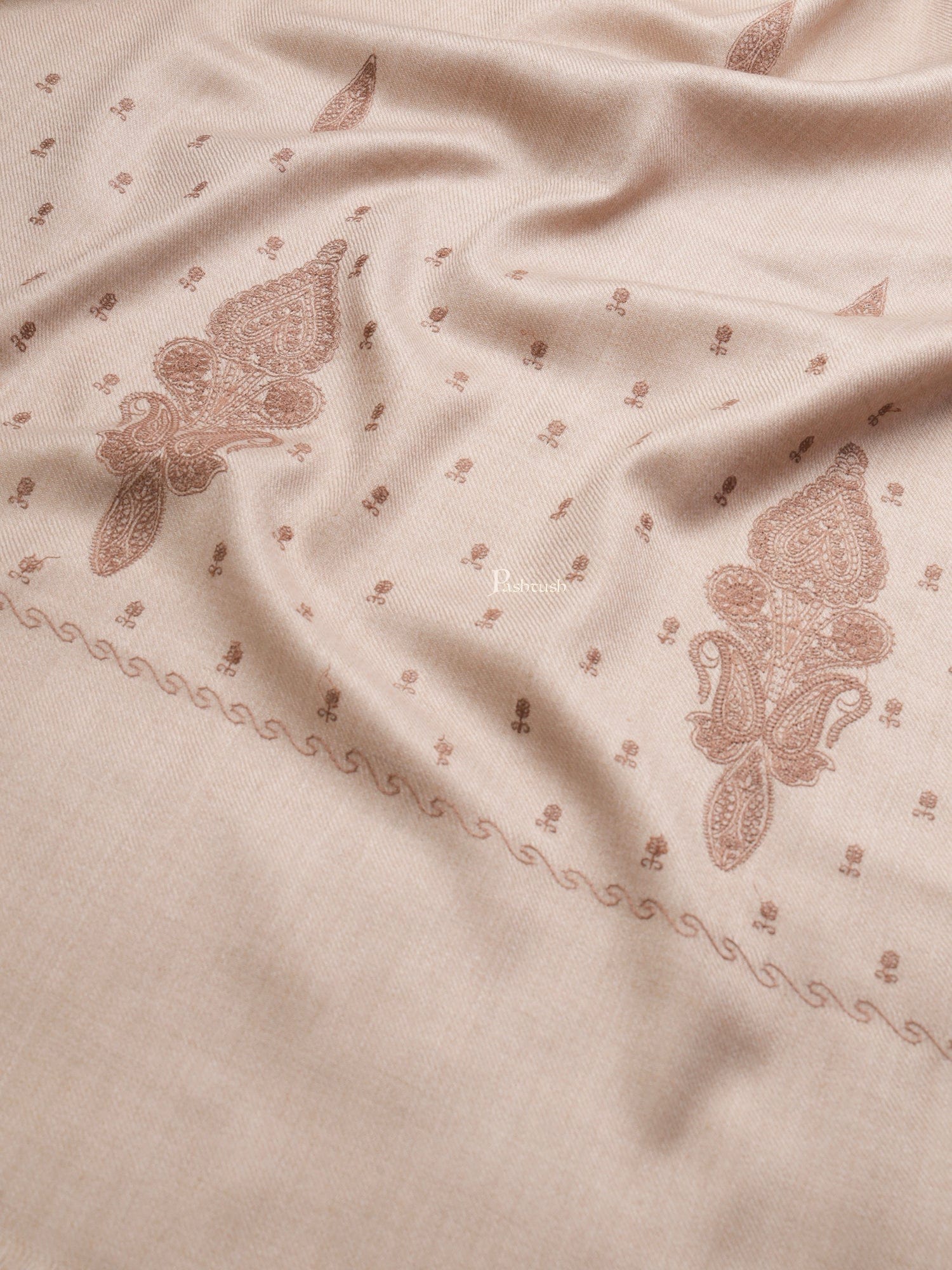 Pashtush India Womens Shawls Pashtush Womens Womens, Woollen, Ethnic Motif Bootey Embroidery, Beige