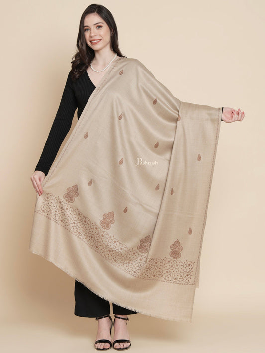 Pashtush India Womens Shawls Pashtush Womens Womens, Woollen, Ethnic Motif Bootey Embroidery, Beige