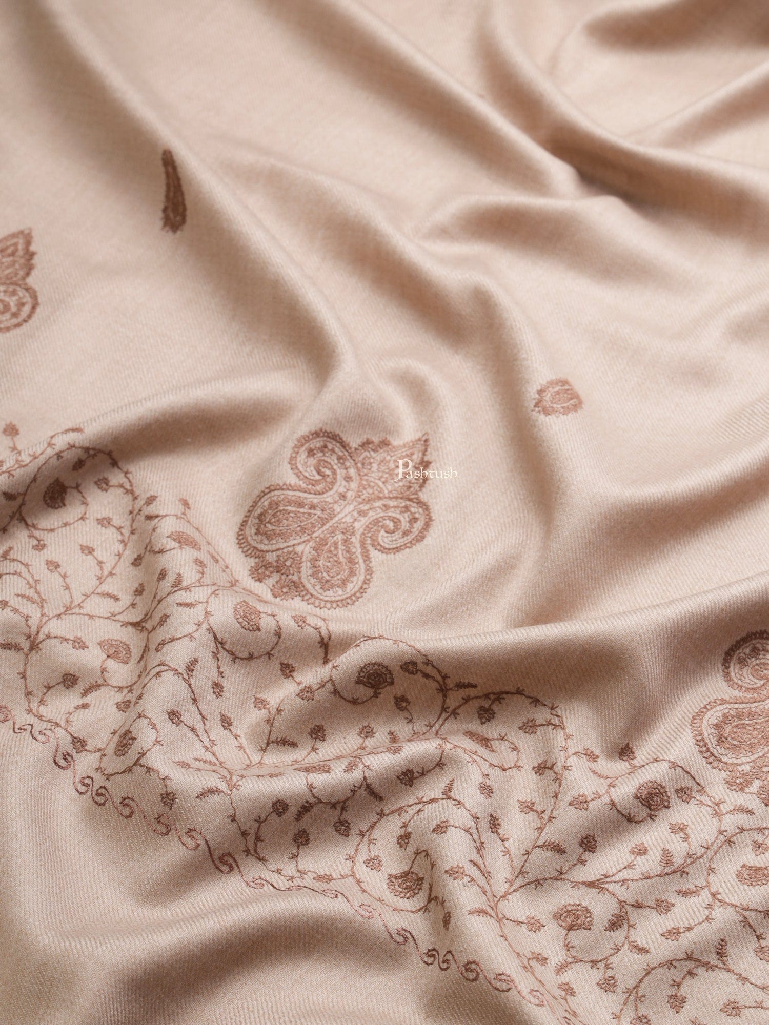 Pashtush India Womens Shawls Pashtush Womens Womens, Woollen, Ethnic Motif Bootey Embroidery, Beige
