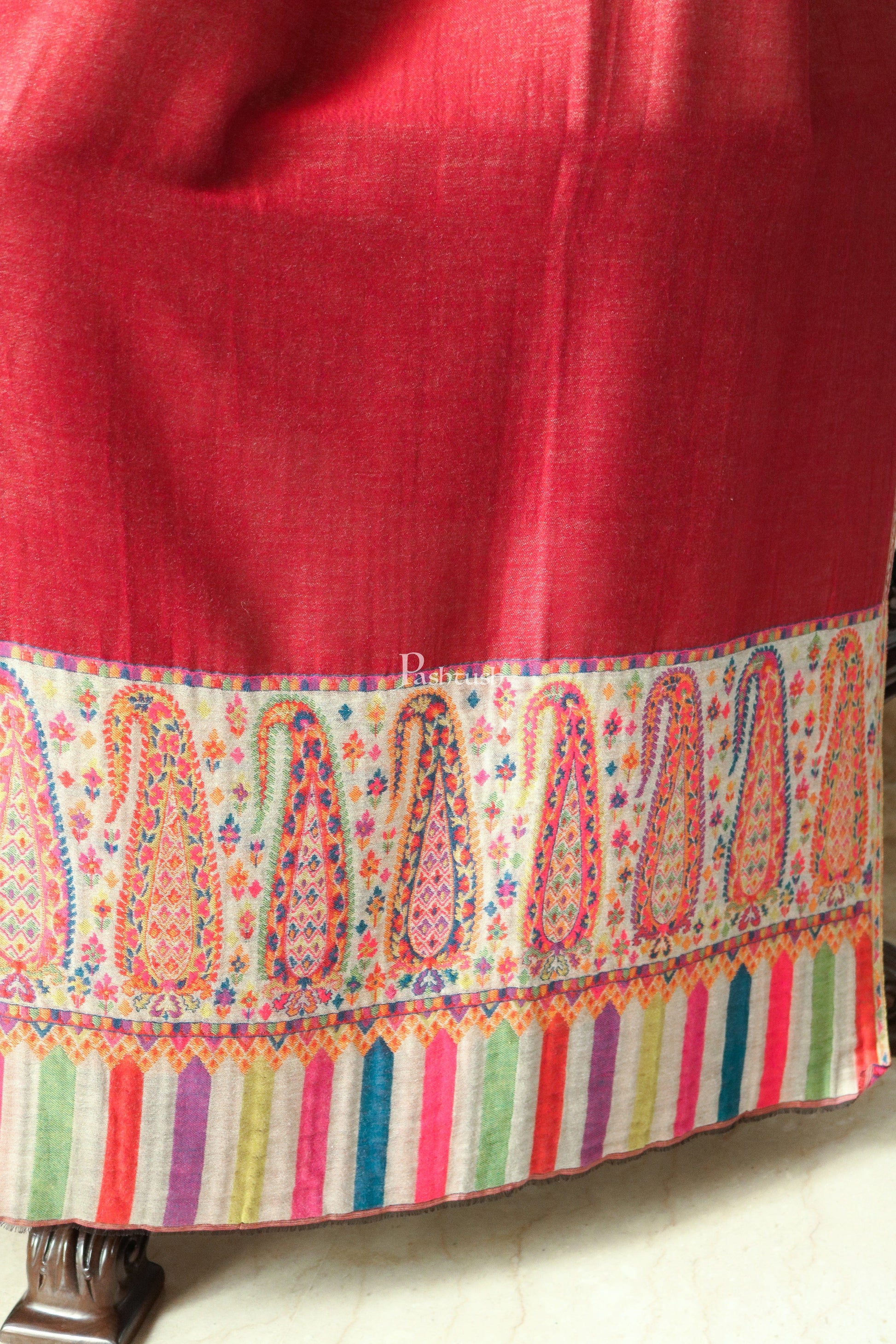 Pashtush India Womens Shawls Pashtush womens Wool Extra Fine Count shawl, Reversible Paisley Dreams design, Soft and warm, Multicolour