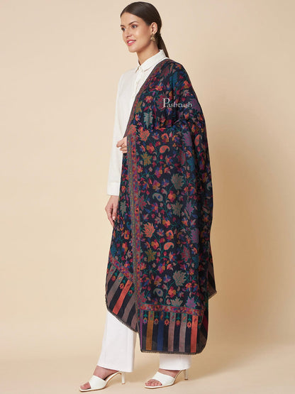 Pashtush India Womens Shawls Pashtush Womens Wool Extra Fine Count  Shawl, Woven Ehtnic  Chinaar Design, Blue