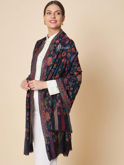 Pashtush India Womens Shawls Pashtush Womens Wool Extra Fine Count  Shawl, Woven Ehtnic  Chinaar Design, Blue