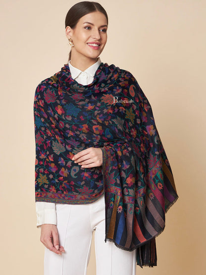 Pashtush India Womens Shawls Pashtush Womens Wool Extra Fine Count  Shawl, Woven Ehtnic  Chinaar Design, Blue