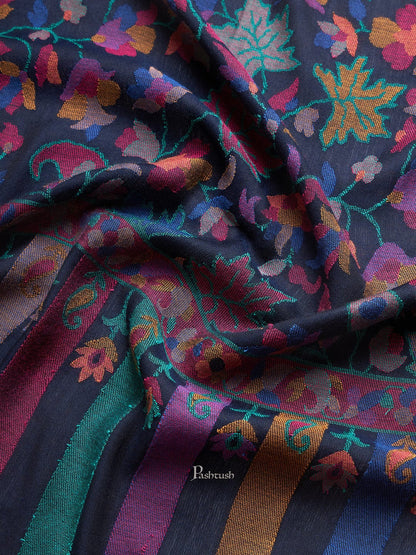 Pashtush India Womens Shawls Pashtush Womens Wool Extra Fine Count  Shawl, Woven Ehtnic  Chinaar Design, Blue
