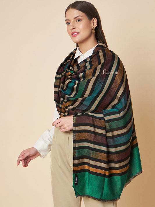 Pashtush India Womens Stoles and Scarves Scarf Pashtush Womens Wool Extra Fine Count  Stole, Striped Ombre Design, Multicolour