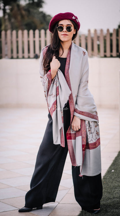Pashtush India Womens Shawls Pashtush Womens Wool Shawl With 100% Hand Embroidery, Large Wrap Shawl
