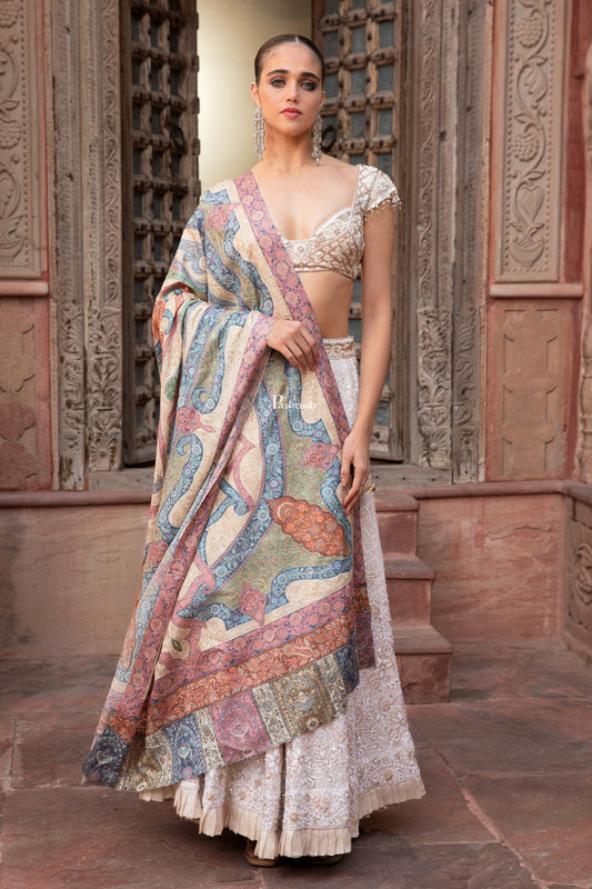 Pashtush India Womens Shawls Pashtush Womens Wool Silk Shawl, Kalamkari Embroidery Design, Multicolour