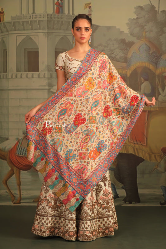 Pashtush India Womens Shawls Pashtush Womens Wool Silk Stole, Kalamkari Embroidery Design, Multicolour