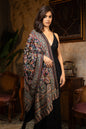 Pashtush India Womens Shawls Pashtush Womens Wool Silk Stole, Silky Embroidery, Fine Stitch Design, Black