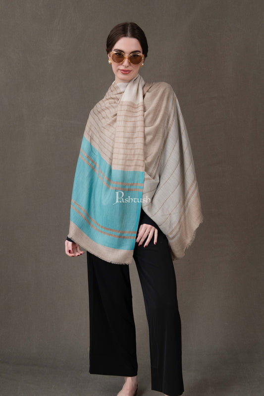 Pashtush India Womens Stoles and Scarves Scarf Pashtush Womens Wool Silk Stole, Twilight Collection, Beige And Blue