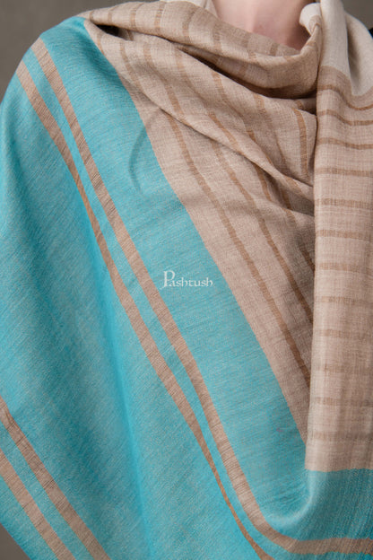 Pashtush India Womens Stoles and Scarves Scarf Pashtush Womens Wool Silk Stole, Twilight Collection, Beige And Blue