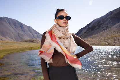 Pashtush India Womens Stoles and Scarves Scarf Pashtush Womens Wool Silk Stole, Twilight Collection, Soft Woven Stripes Design, Earthy Tan