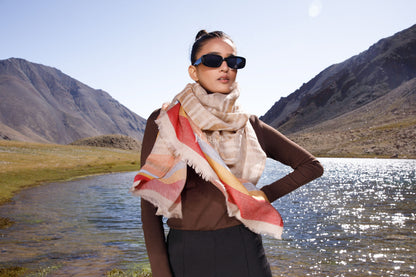 Pashtush India Womens Stoles and Scarves Scarf Pashtush Womens Wool Silk Stole, Twilight Collection, Soft Woven Stripes Design, Earthy Tan