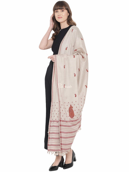 Pashtush India Womens Shawls Pashtush Womens Woollen Embroidery Shawl, Beige