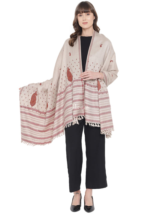 Pashtush India Womens Shawls Pashtush Womens Woollen Embroidery Shawl, Beige
