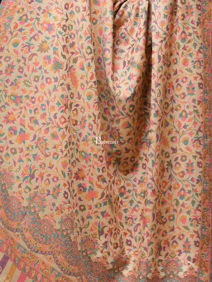 Pashwool Womens Shawls Pashtush Womens Woollen Ethnic Design Shawl, Soft And Warm, Light Weight Beige