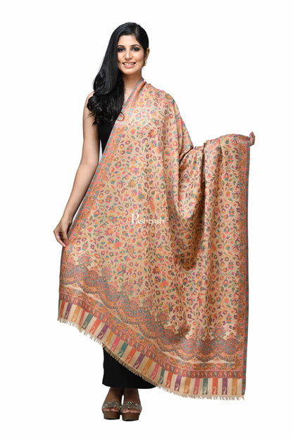 Pashwool Womens Shawls Pashtush Womens Woollen Ethnic Design Shawl, Soft And Warm, Light Weight Beige