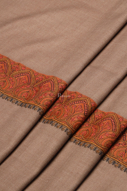 Pashtush India Womens Shawls Pashtush Womens Woollen Shawl, Thick Woollen, Kashmiri Embroidery Design, Taupe