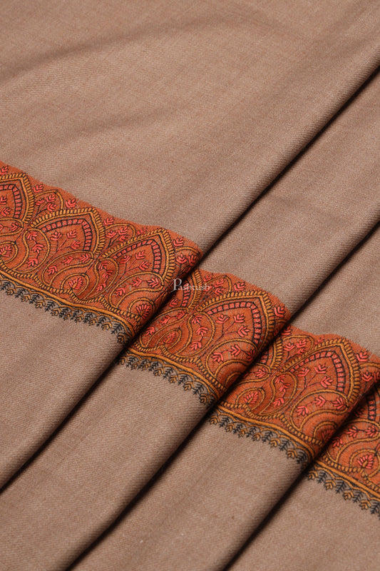 Pashtush India Womens Shawls Pashtush Womens Woollen Shawl, Thick Woollen, Kashmiri Embroidery Design, Taupe