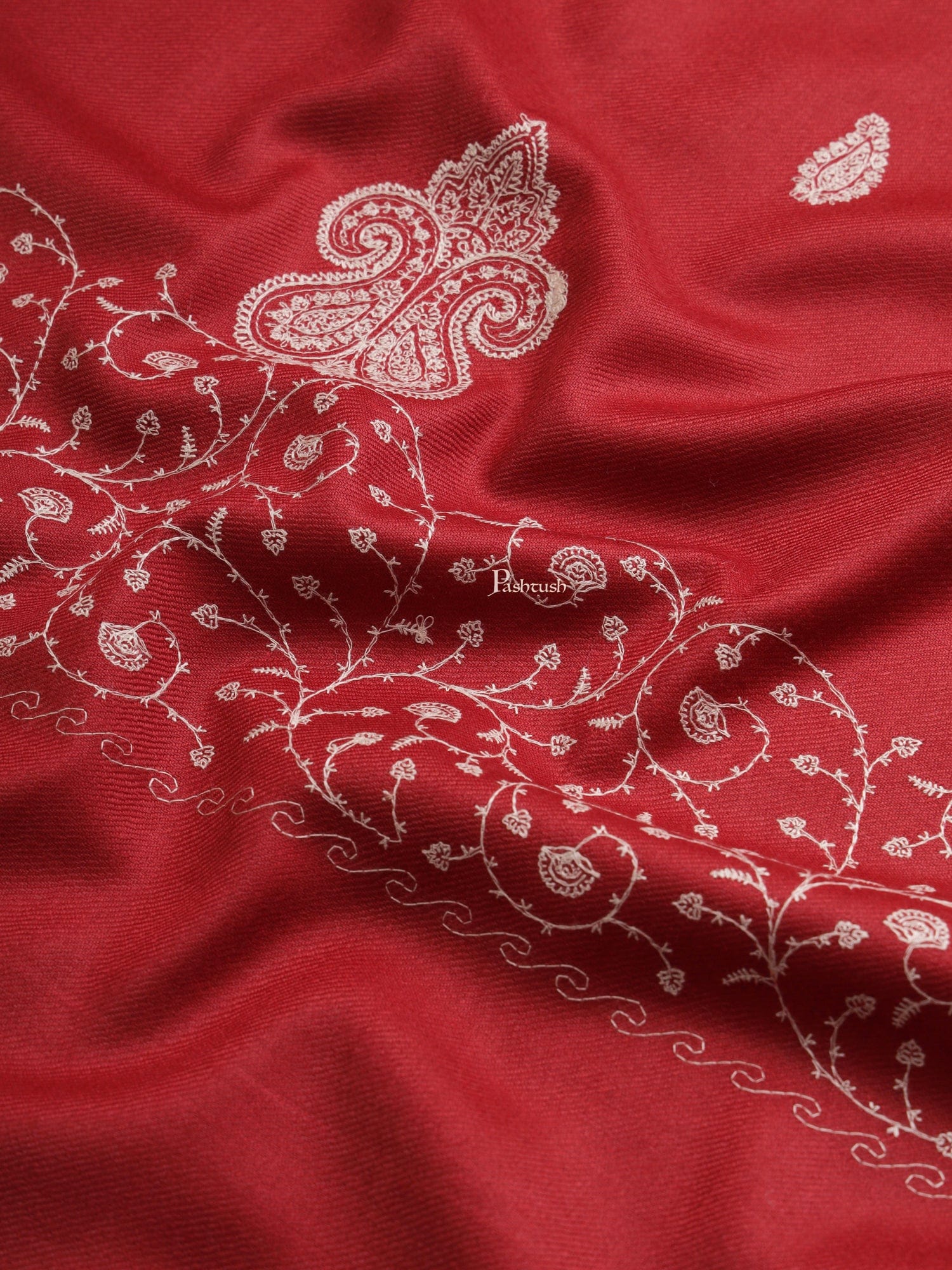 Pashtush India Womens Shawls Pashtush Womens Woollen Shawl, Tone And Tone Palla Embroidery Paisley  Design, Maroon