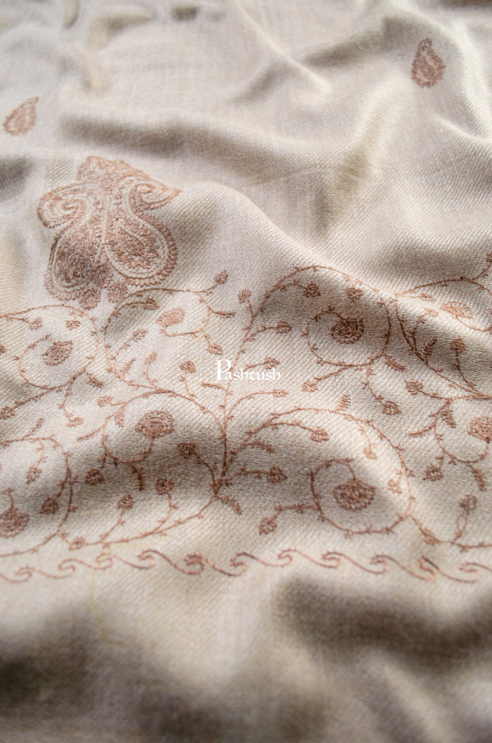 Pashtush India Womens Shawls Pashtush Womens Woollen Shawl, Tone On Tone Palla Design, Taupe