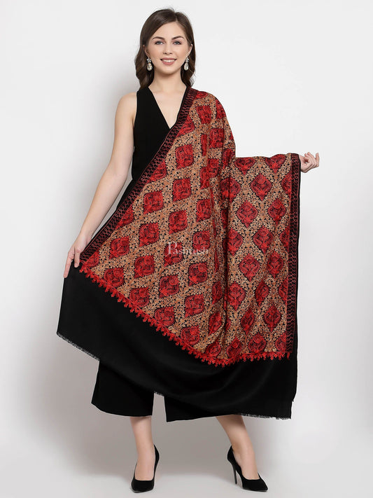Pashtush India Womens Shawls Pashtush Womens Woollen, Silky Aari Embroidery Needlework Stole, Black