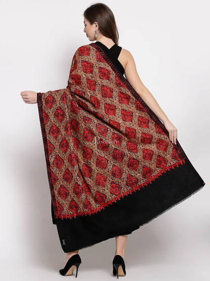 Pashtush India Womens Shawls Pashtush Womens Woollen, Silky Aari Embroidery Needlework Stole, Black