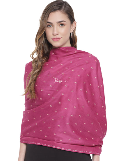 Pashtush India Womens Stoles and Scarves Scarf Pashtush Womens Woollen Stole, Kashmiri Booti Embroidery Needlework Stole, Pink