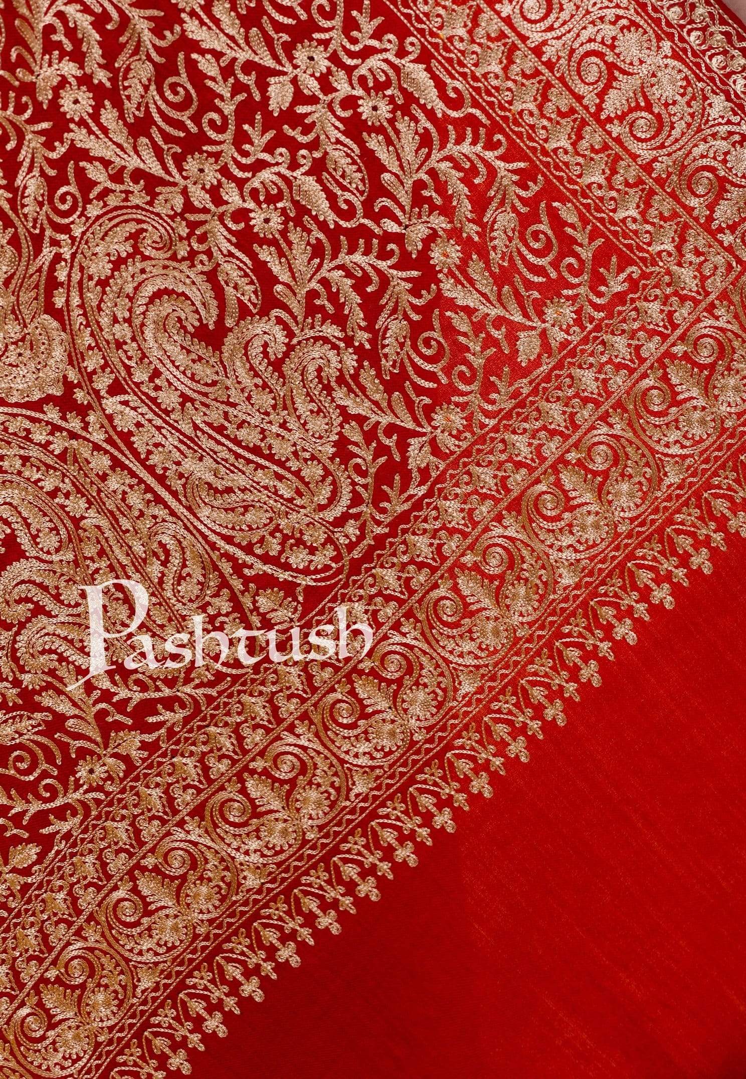 Pashtush India 70x200 Pashtush Womens Woollen Stole, Silky Nalki Embroidery Needlework Stole, Maroon