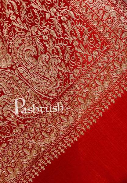 Pashtush India 70x200 Pashtush Womens Woollen Stole, Silky Nalki Embroidery Needlework Stole, Maroon