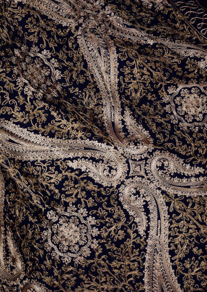 Pashtush Store Stole Pashtush Womens Woollen Stole, Silky Nalki Embroidery Needlework Stole, Midnight