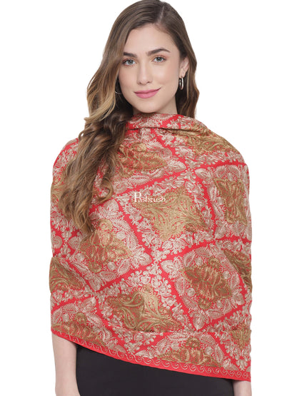 Pashtush India Womens Stoles and Scarves Scarf Pashtush Womens Woollen Stole, Silky Nalki Embroidery Needlework Stole, Pink