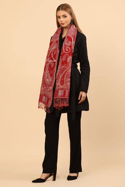 Pashtush India Womens Stoles Pashtush Womens Woollen Stole, Woollen Hand Embroidery Design, Morning Rose