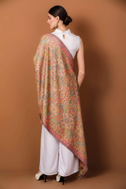 Pashtush India 70x200 Pashtush Womens Woven Ethnic Stole, Woollen, Faux Pashmina Stole, Pastel Hues