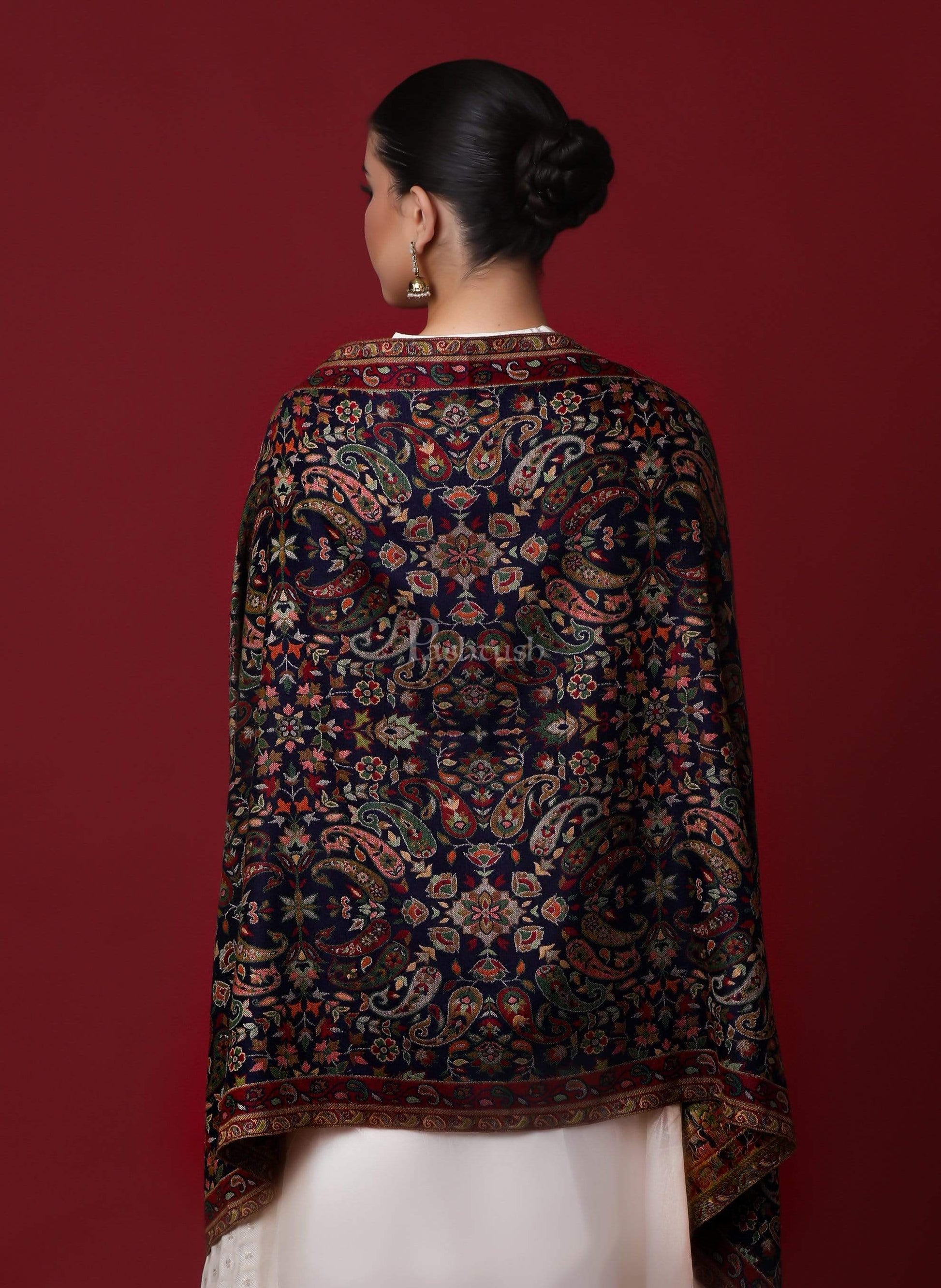 Pashtush Store Stole Pashtush Womens Woven Kaani Stole, Woollen, Faux Pashmina Stole, Navy Blue