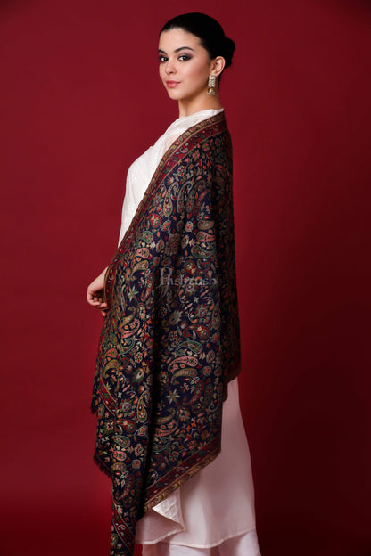 Pashtush India 100x200 Pashtush Womens Woven Kaani Shawl, Woollen, Faux Pashmina Shawl, Navy Blue