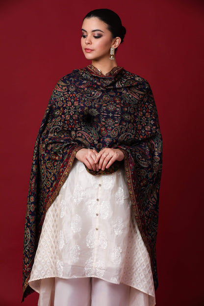 Pashtush India 100x200 Pashtush Womens Woven Kaani Shawl, Woollen, Faux Pashmina Shawl, Navy Blue