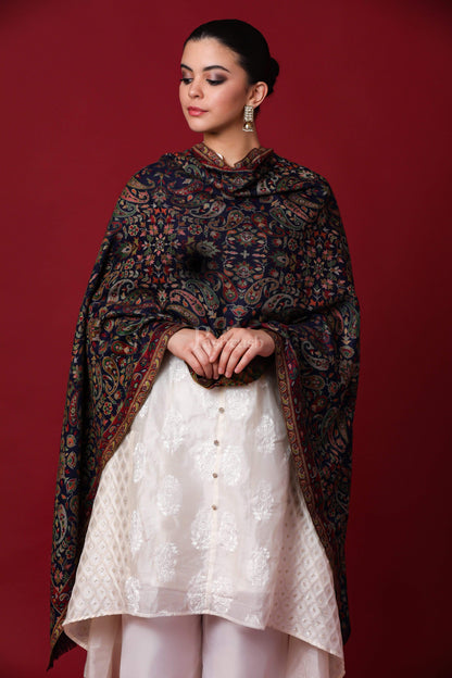 Pashtush India 100x200 Pashtush Womens Woven Kaani Shawl, Woollen, Faux Pashmina Shawl, Navy Blue