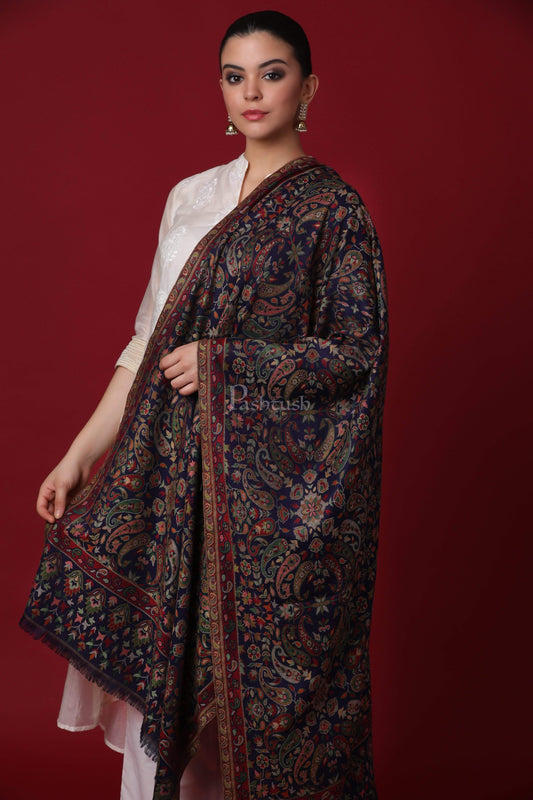Pashtush India 100x200 Pashtush Womens Woven Kaani Shawl, Woollen, Faux Pashmina Shawl, Navy Blue