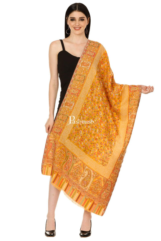 Pashtush Store Stole Pashtush Womens Woven Kaani Stole, Woollen, Faux Pashmina Stole, Bright Mustard