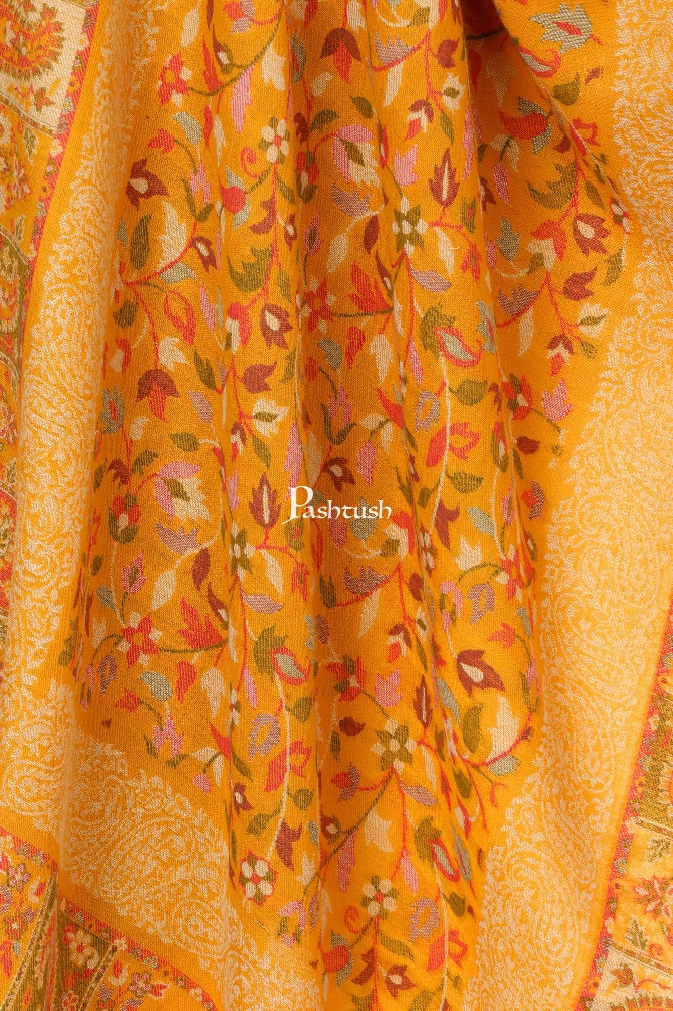 Pashtush Store Stole Pashtush Womens Woven Kaani Stole, Woollen, Faux Pashmina Stole, Bright Mustard