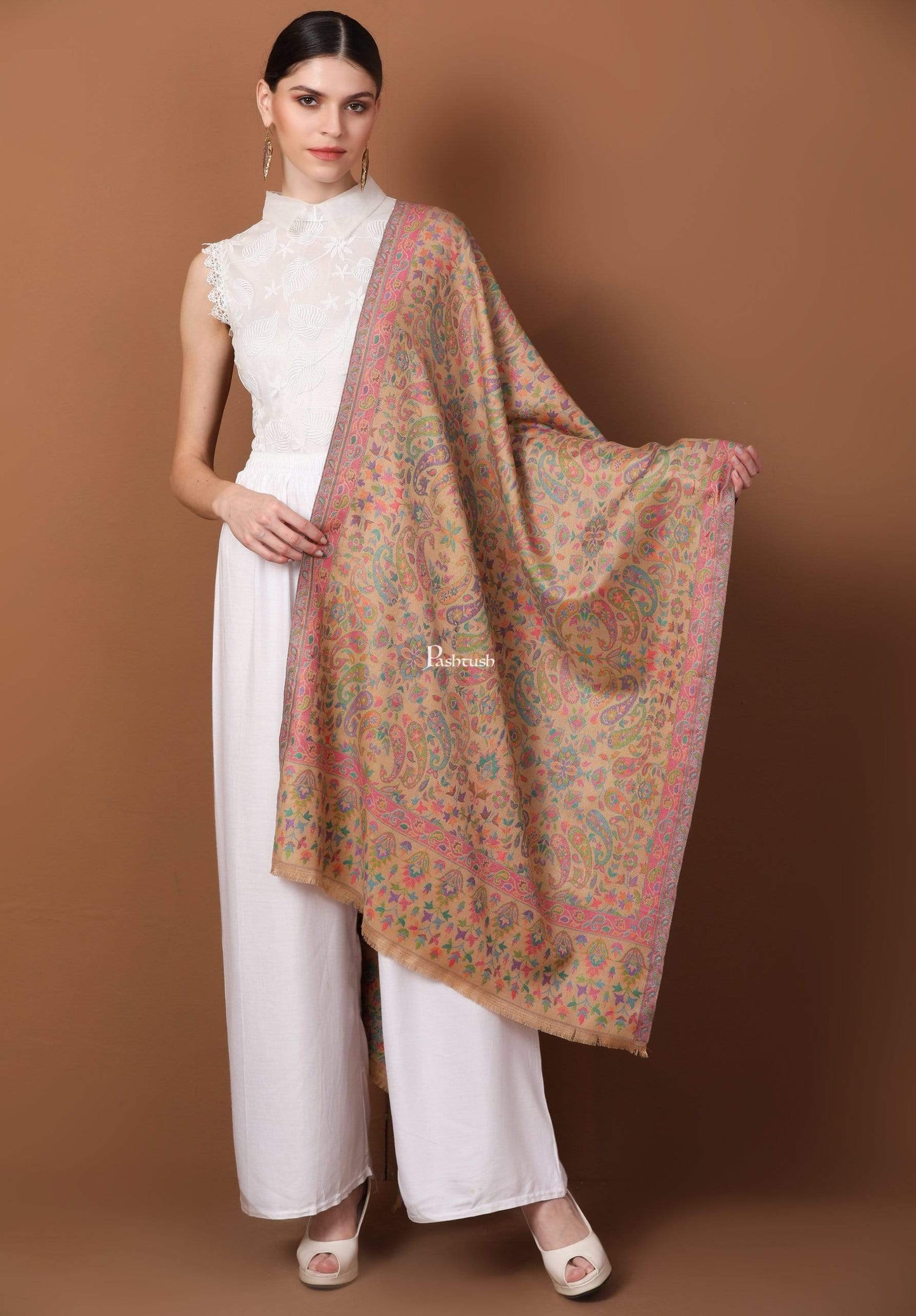 Pashtush India 70x200 Pashtush Womens Woven Kaani Stole, Woollen, Faux Pashmina Stole, Pastel Hues